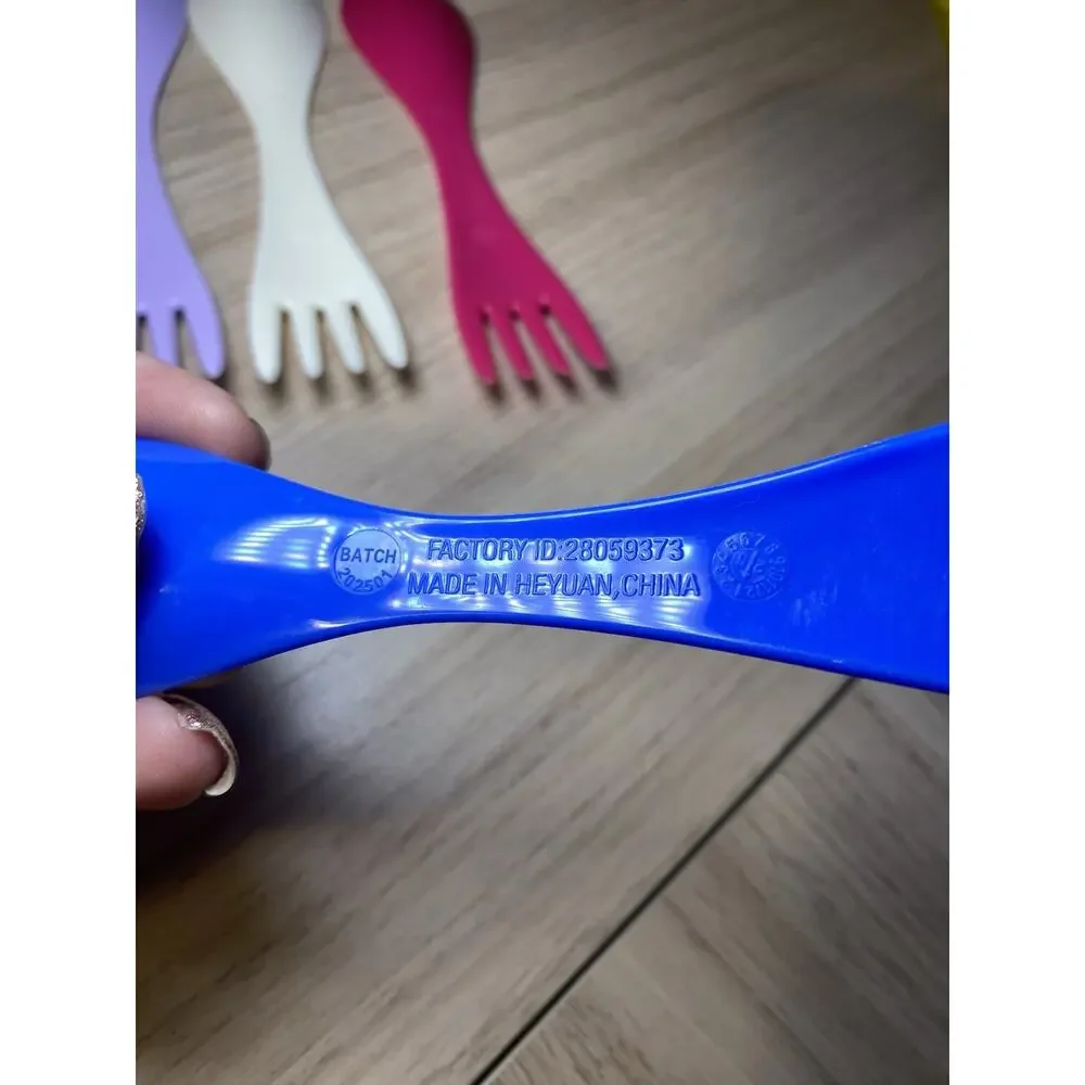 Lot 7 Colorful Plastic Sporks Spoon Fork Camping Travel Kids Reusable Utensils